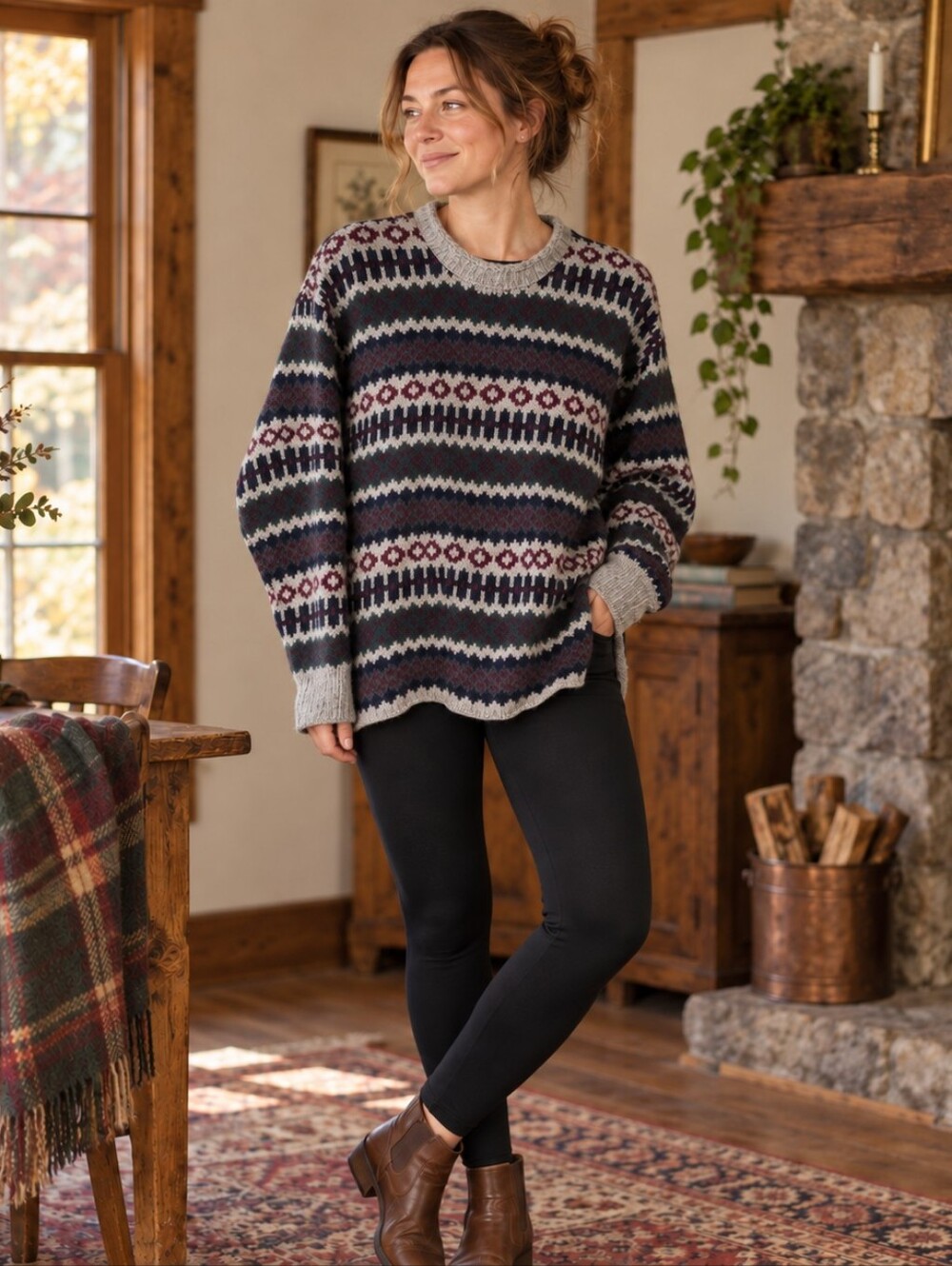 Vintage 90s Fair Isle Sweater Oversized Nordic Grandpa Knit M